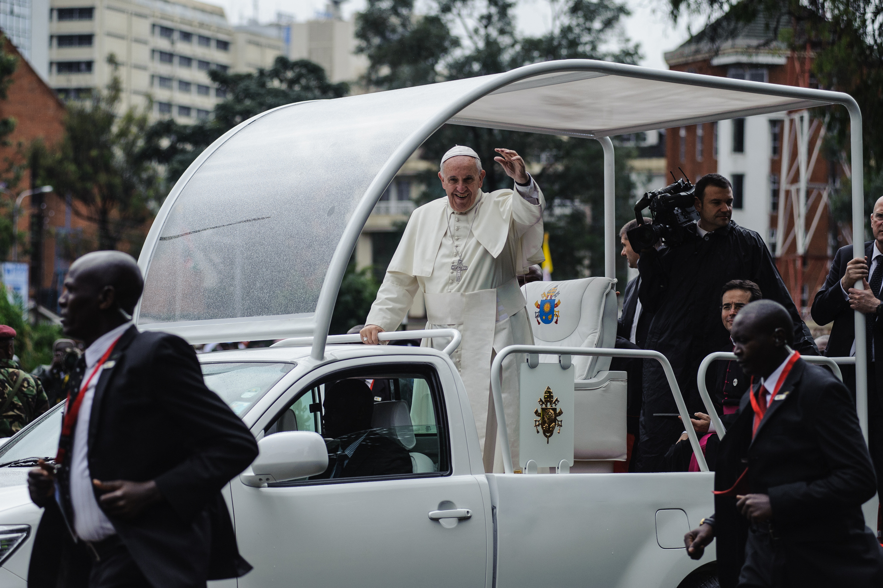  Pope Francis arrives at the University of Nairobi for a public mass in downtown Nairobi on 26 November 2015, where one million people are expected to attend. Pope Francis is on a five-day visit to Kenya, Uganda and Central African Republic (CAR). AF