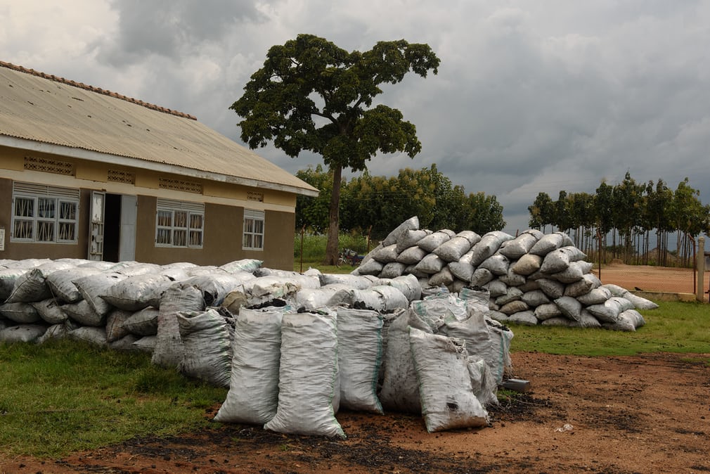  Impounded charcoal in Pabbo, Amuru district. Despite Amuru’s countywide  ban on the commercial charcoal trade, sellers bribe police to move  trucks loaded with charcoal at night, or receive false permits for  charcoal burning and tree cutting. 