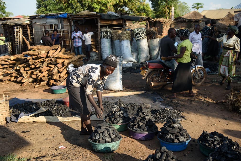  The market in Gulu, where people continue to buy and sell charcoal. The  vast majority of Ugandans rely on wood fuel for cooking and boiling  water. 