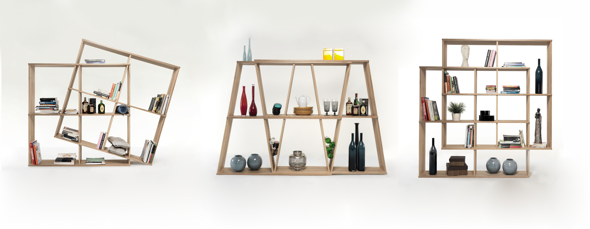 X2 bookshelf has the ability to double in width and height, allowing the user to select the appropriate size and configuration for their available space.