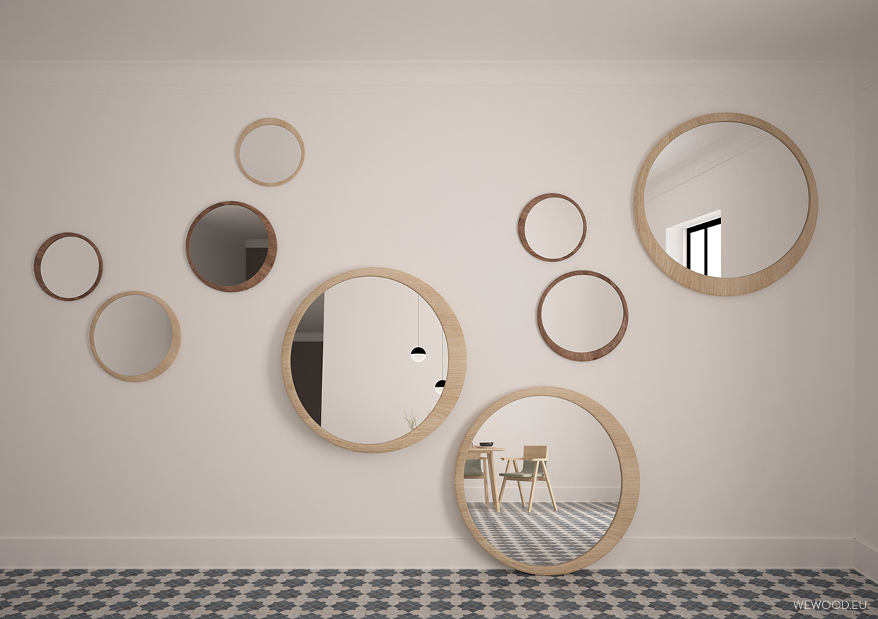 LUNA MIRROR If your home has a long hallway, it's a welcomed opportunity to place LUNA mirror , just one bigger piece or groups of LUNAS in different sizes. This will help you distract your eyes when you walk down the hallway, and will brighten up your day.