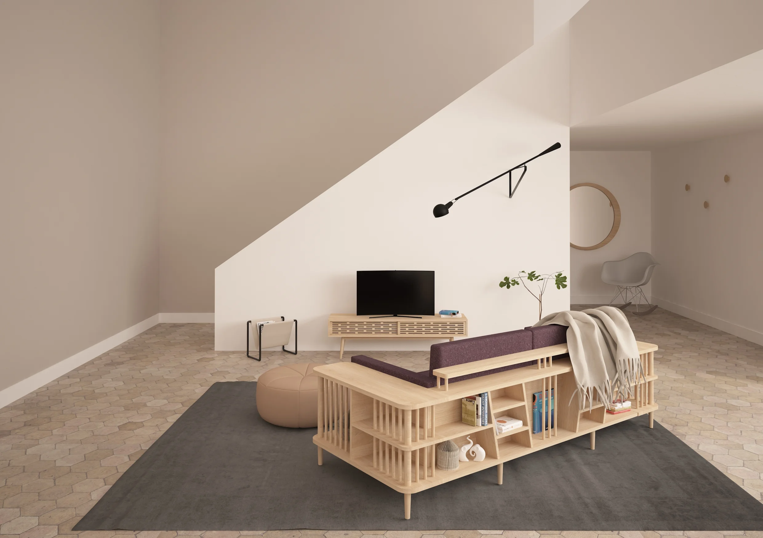 SCAFFOLD sofa from WEWOOD is a versatile piece, being a sofa and at the same time a bookshelf, creating an exclusive space.