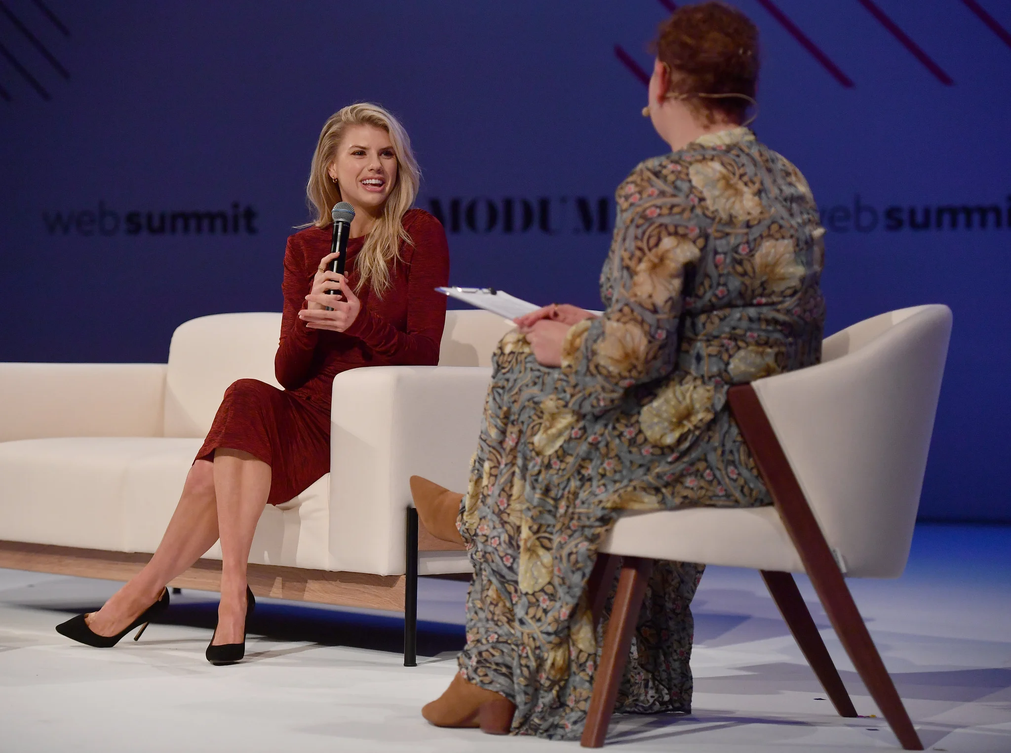 8 November 2018; Charlotte McKinney, Model & Actress, and Sandra Gato, Elle, on MODUM Stage during day three of Web Summit 2018 at the Altice Arena in Lisbon, Portugal. Photo by Sam Barnes/Web Summit via Sportsfile