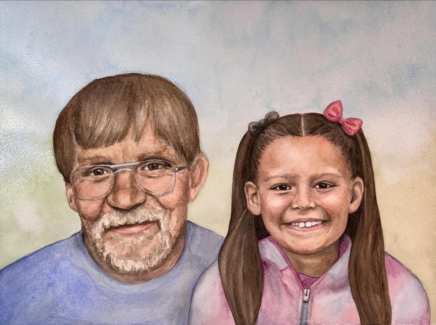 A painting of a grandfather and his granddaughter at different times, brought together to create a moment that never existed but absolutely should have 💚 love when clients trust me to build these memories! 
.
.
#art #artist #paint #painter #painting