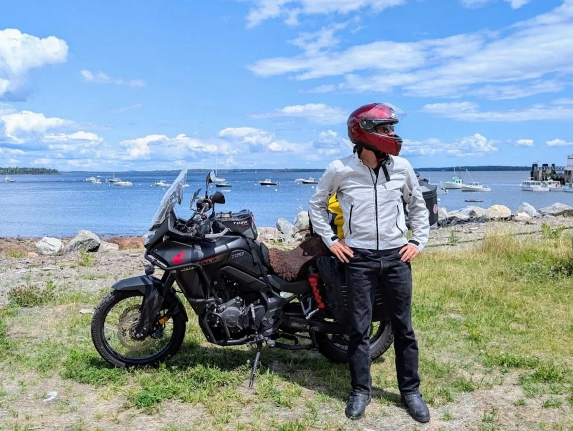 Jason Traweek and motorcycle on the coast