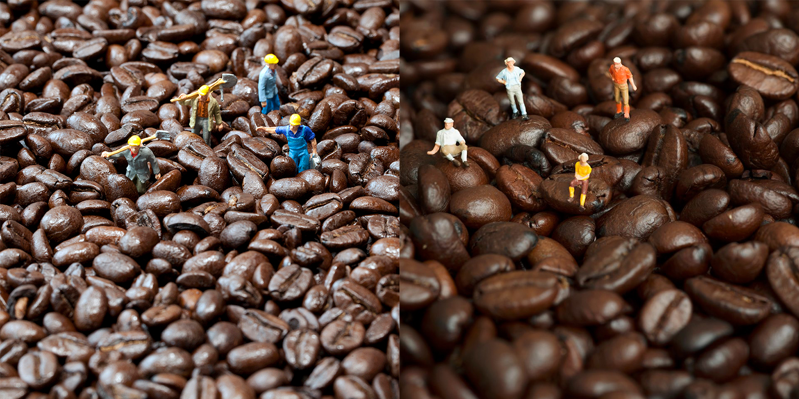 My Coffee Crew. Their same four figures arranged on coffee.