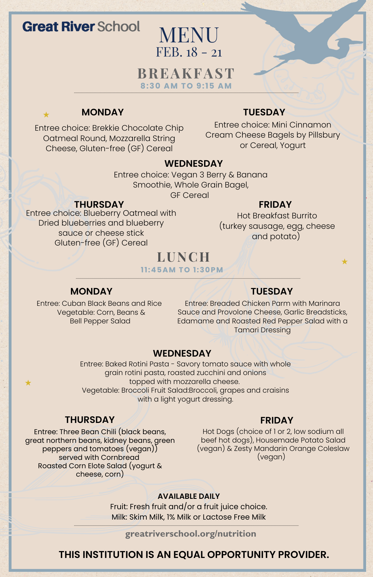School Menu Great River School