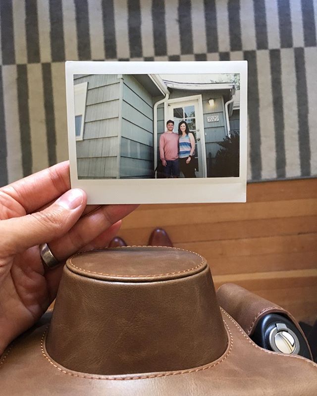 got myself a FujiFilm Instax 300 for my birthday. taking it out for its first real test drive this weekend for my brothers wedding!! This is them at their home in Seattle before driving up to Bellingham, WA. Woot Woot. #weddingweekend #meganandaaron2