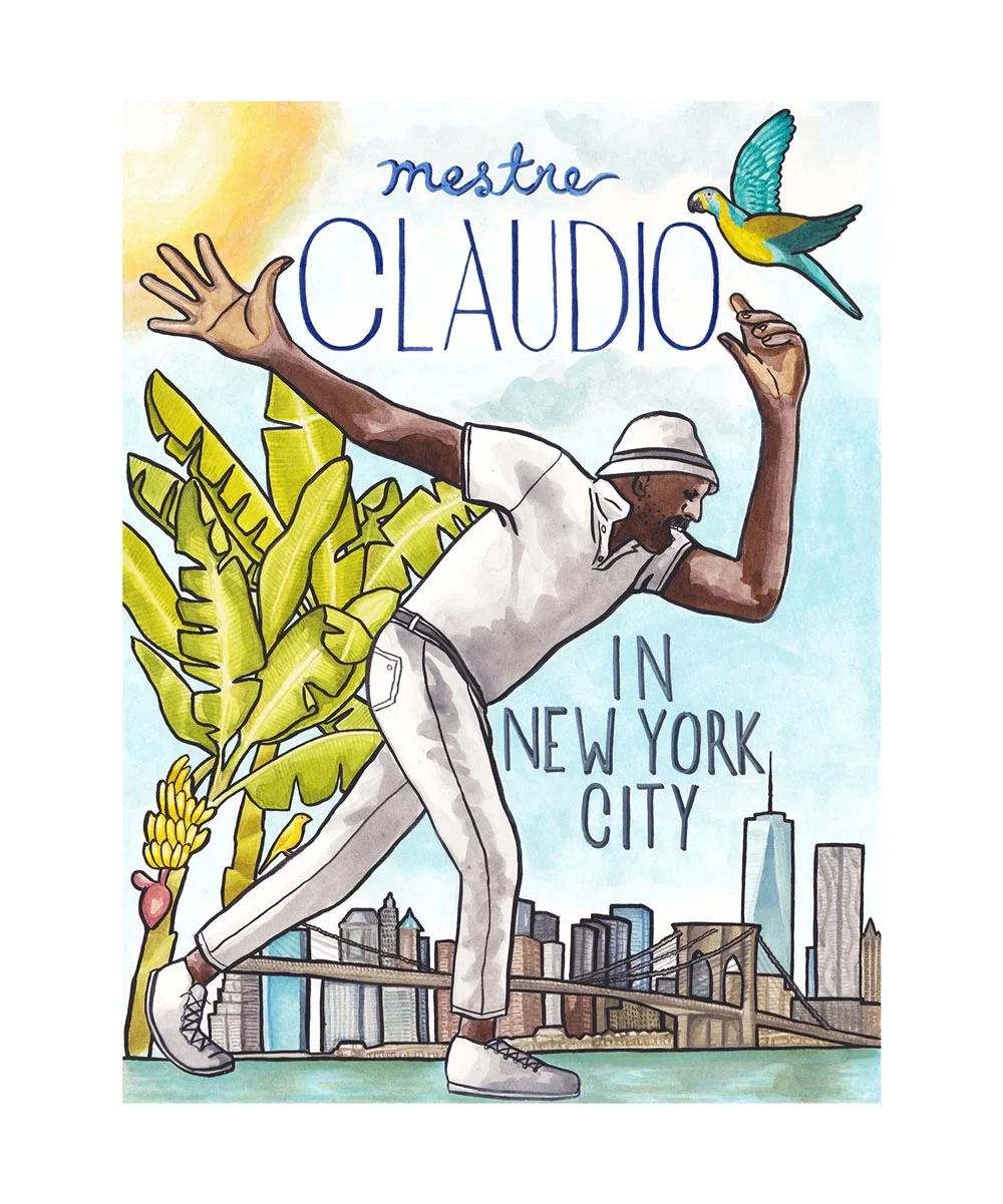 Claudio in NYC. Acrylic ink illustration and graphic design. 2018.