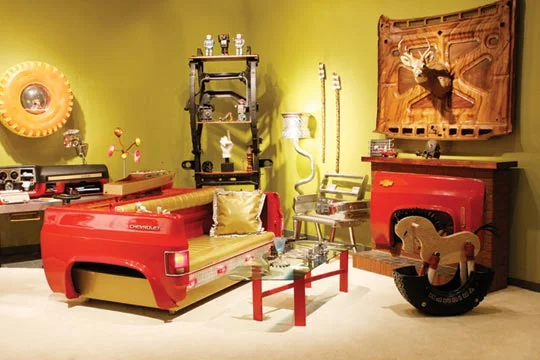 Rocking horse design and fabrication. Off-roading exhibit at School of Visual Arts gallery utilizing recycled monster trucks parts to create living room. 2010.