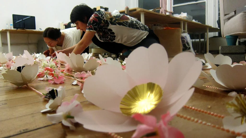 Paper flower design and fabrication for PRADA Candy Perfume booth at Sephora Summit in Las Vegas, Nevada.