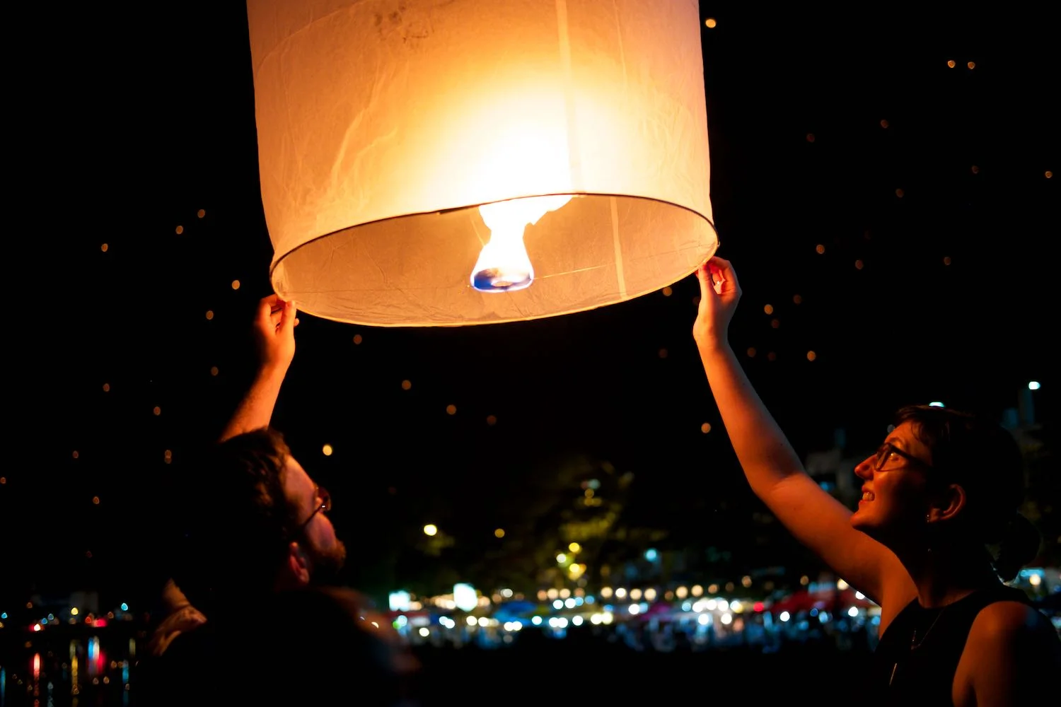 G and I lighting our lantern