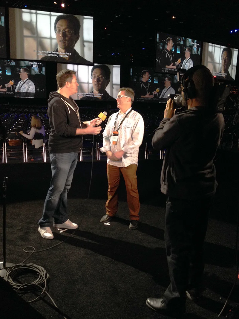 Standing in for talent during rehearsals for Microsoft's Modern Workplace, here with Joey Snow