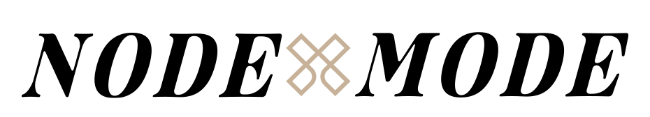 Black background with a beige abstract geometric logo symbol at the center.