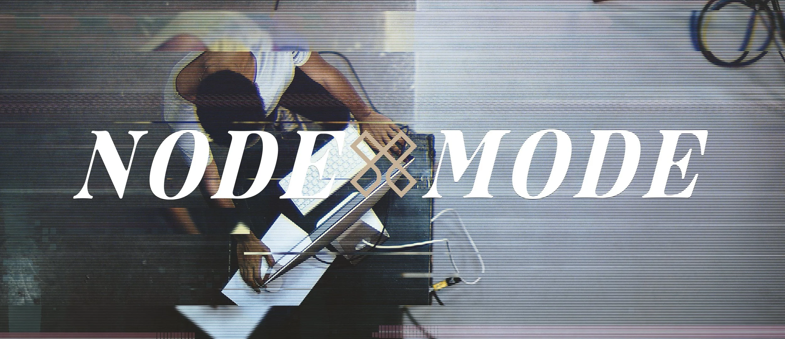 A person working on a laptop on a desk, with the words "NODE & MODE" overlaid on the image.