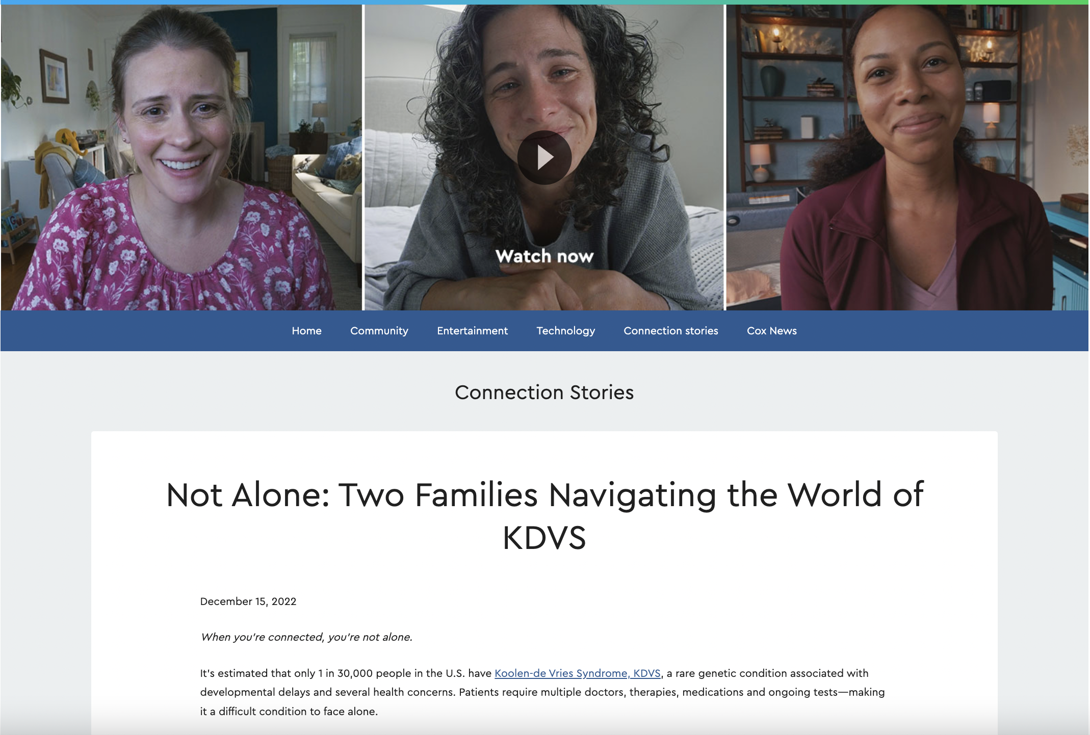 Article on cox.com for ad showing KDVS families connecting.