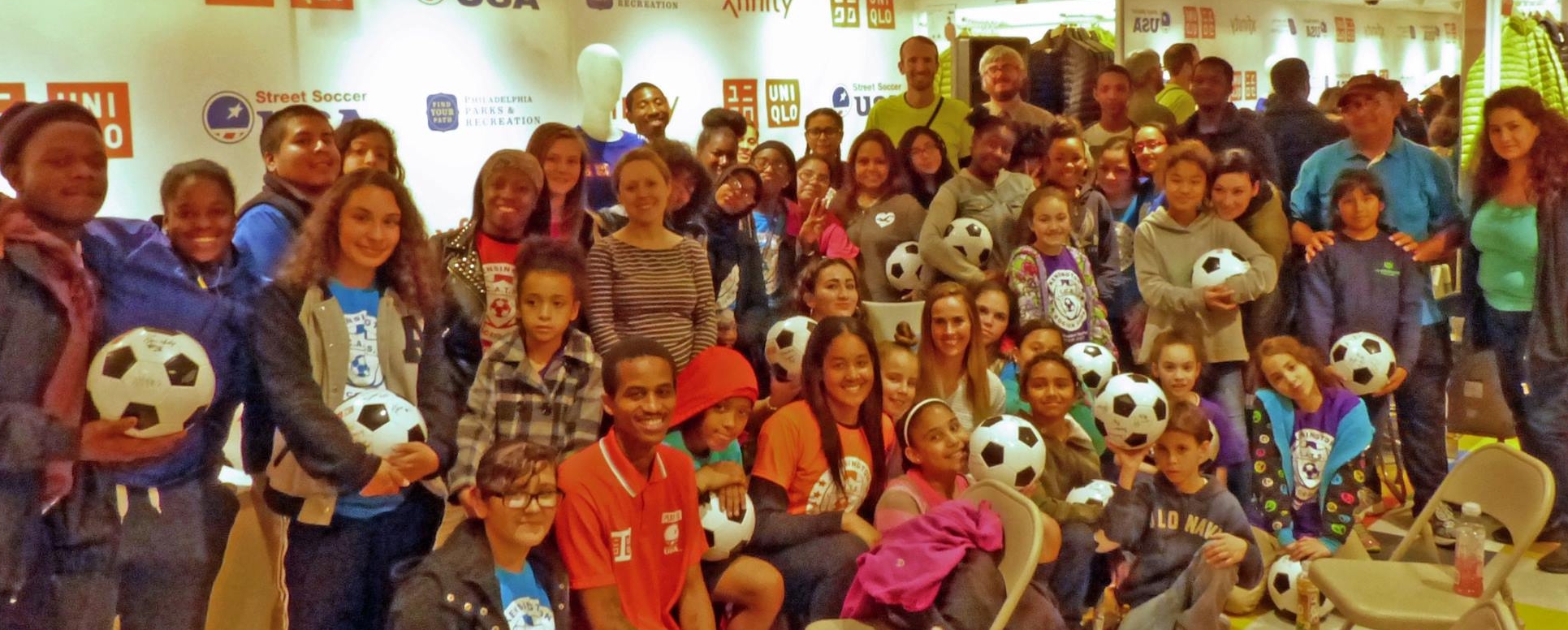 KSC coach and player, Danielle Chattin (front and center in orange) was invited by KSC partner Street Soccer USA to help kick off their Philadelphia tournament in 2016 along with former U.S. National Team player Heather Mitts and Philadelphia Union player Ray Gaddis. KSC brought our u10 through u14 girls travel teams out to share in the experience!