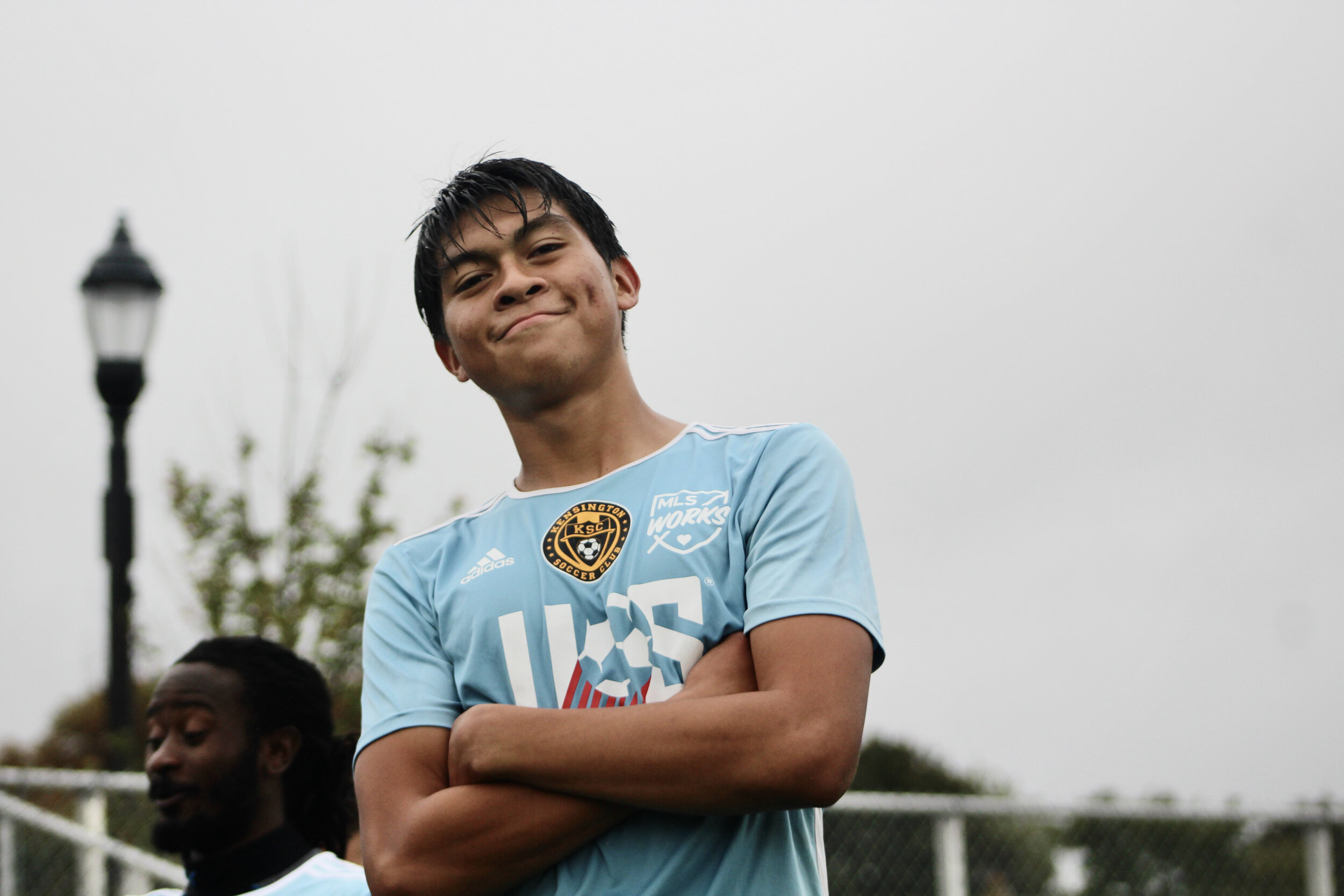 Gian Maldonado celebrates his goal, the first ever in the EPSL Delaware River Conference. Kensington won its debut EPSL game against Danubia x-x./Photo by Alberto Huichapa