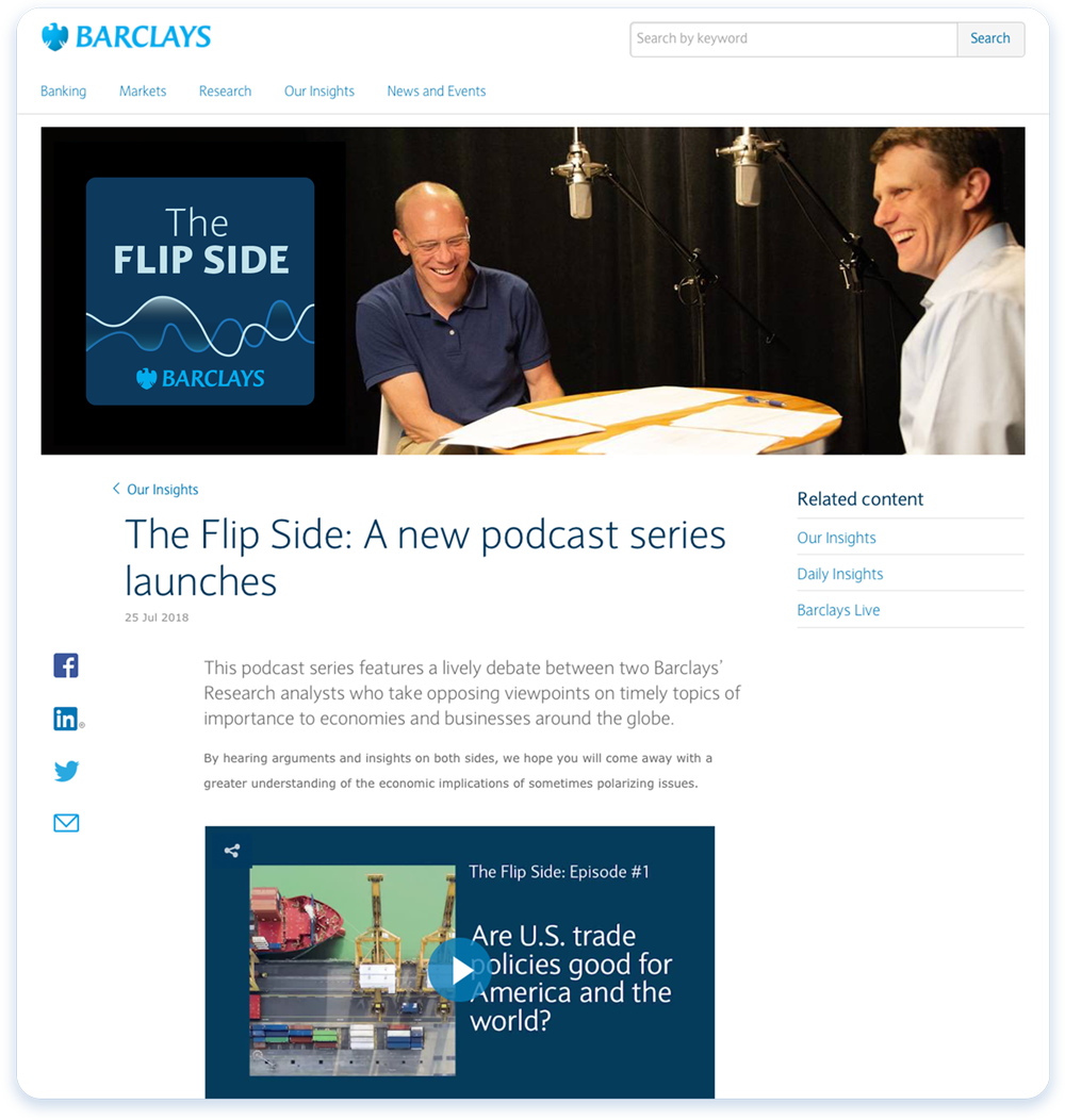 Podcast Design and concept for Barclays Investment bank
