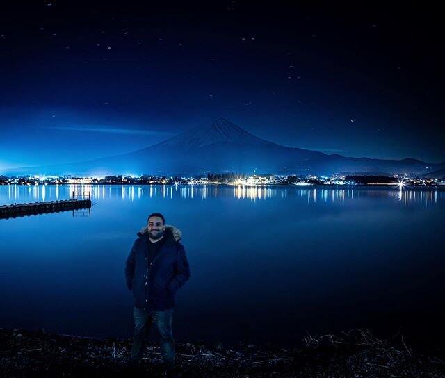 Mount Fuji at Night + Me🗻 🌌 
This is a long exposure shot, so I was forced to stay in the same position without moving for a long period of time because any tiny movement would have affected the shot causing some blur on my me. It was freezing that
