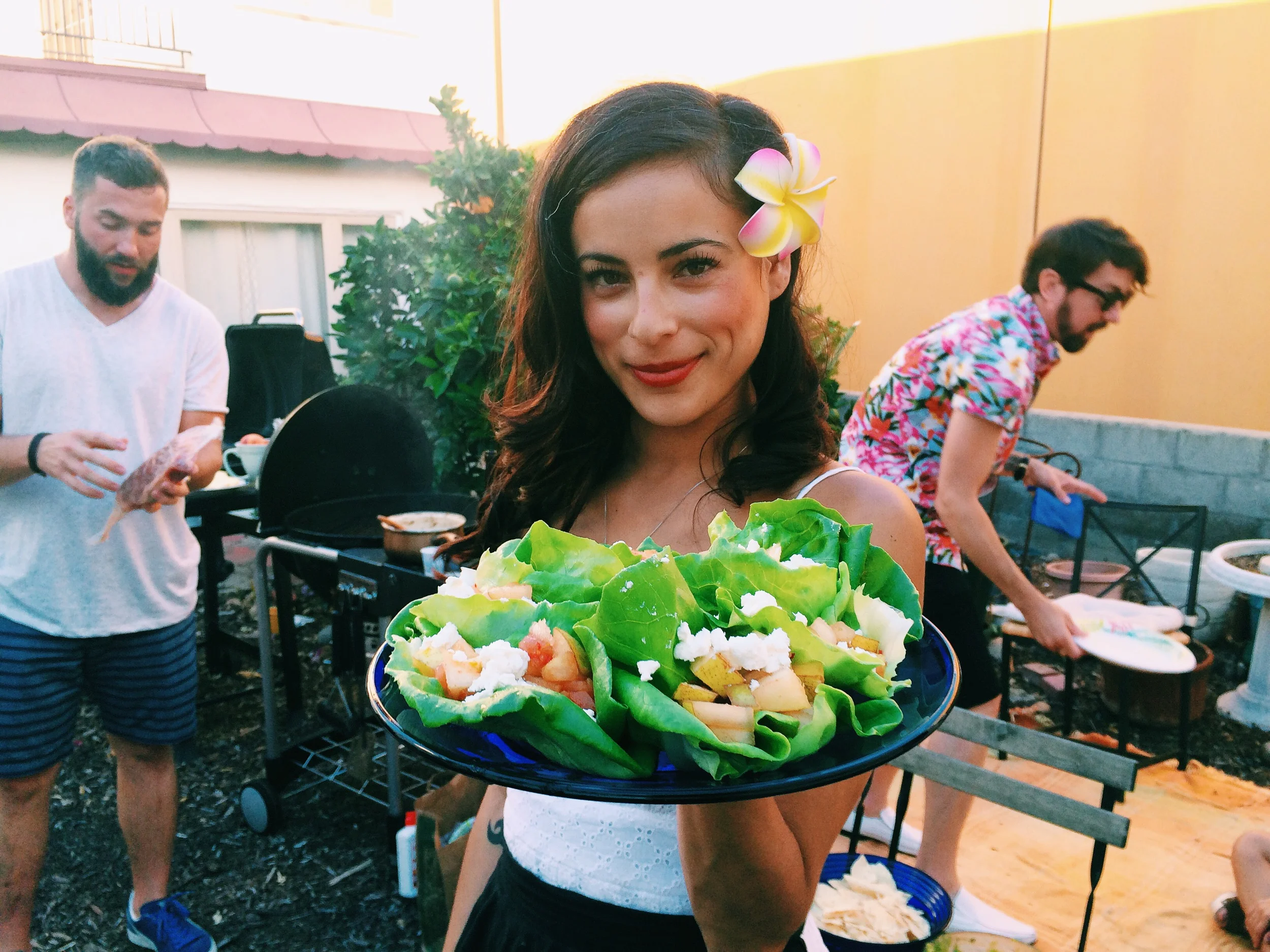 Elena and her fancy rabbit food. 