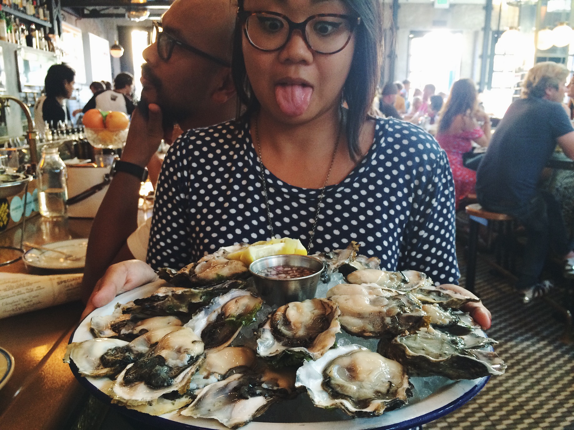 KC ordered two dozen of oysters!!! Geezus!! Unfortunately she didn't finish it this time hahaha. Look, she got a head growing out of her neck, we called him Eric. 
