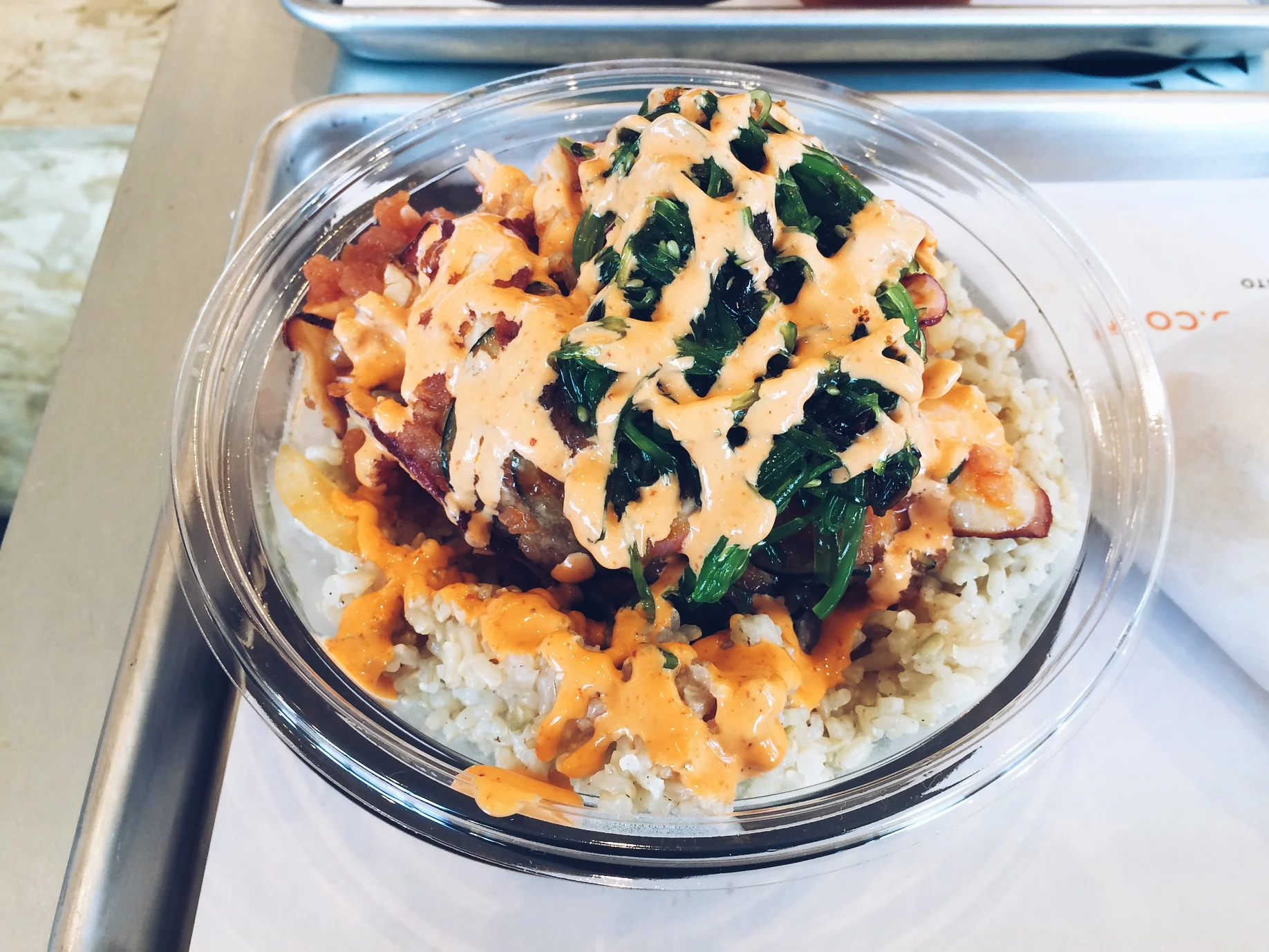 The Octopus and spicy Tuna with spicy mayo and spicy sauce on brown rice. I love this combination with the spicy Tuna and Octopus. The tuna was really soft and the octopus gave it a tougher texture that made it fun to chew on. Yes motherfuckers I eat food for fun not only for hunger. Annndd I forgot there's seaweed on there. 