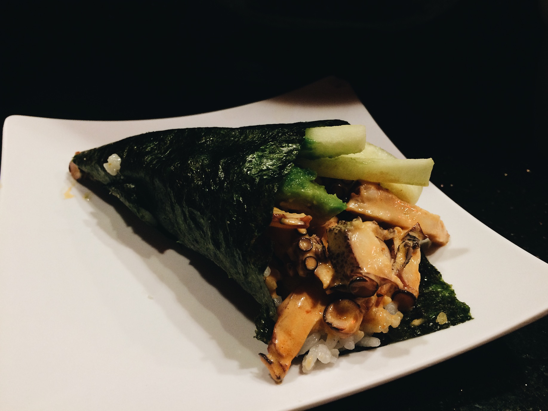 Octopus hand roll, I personally like the spicy tuna better. 