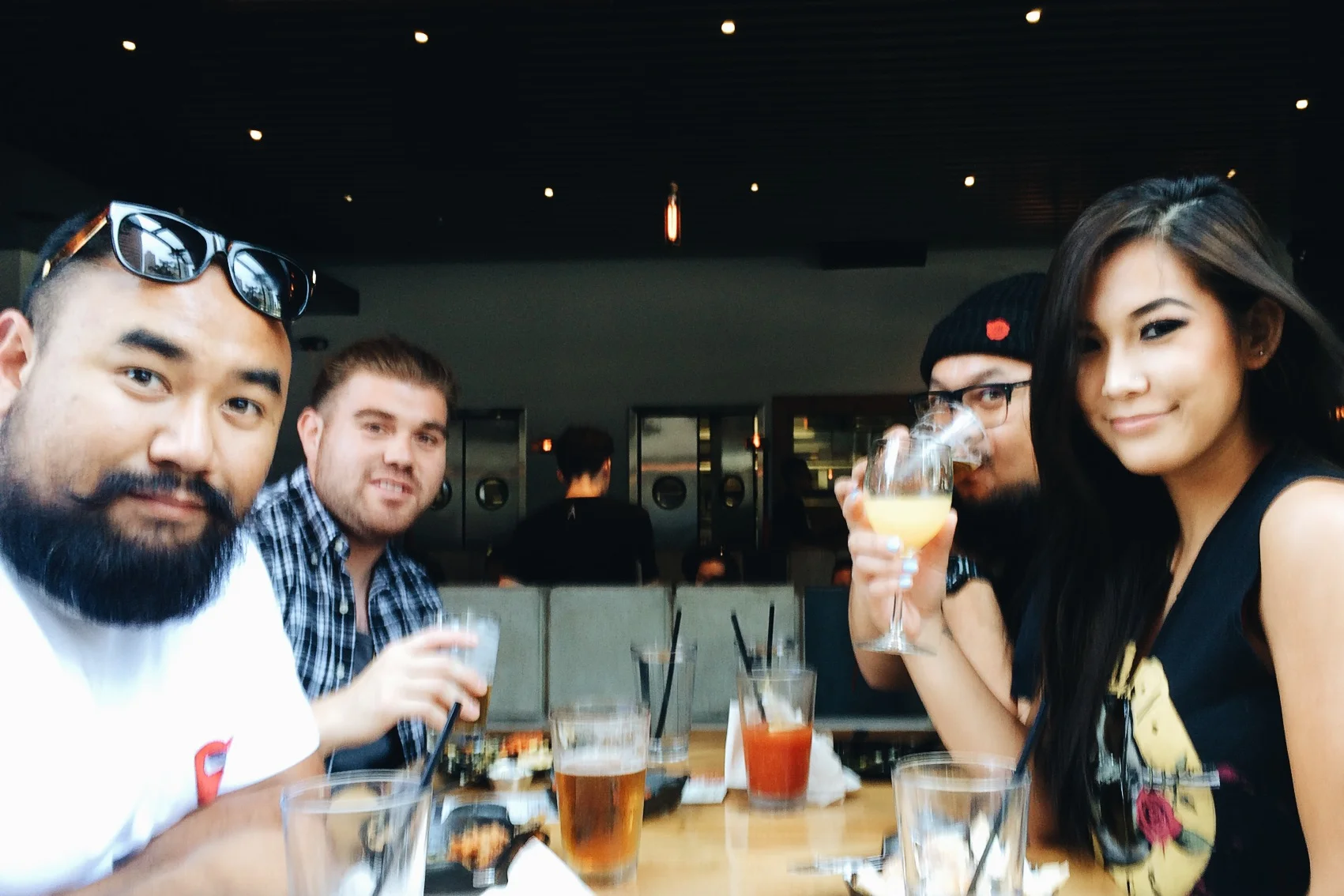Set my phone on the ledge and the wind blows just in time to blur the image. Thanks wind. Plan Check with Dook, Bryan, and Kristina. 