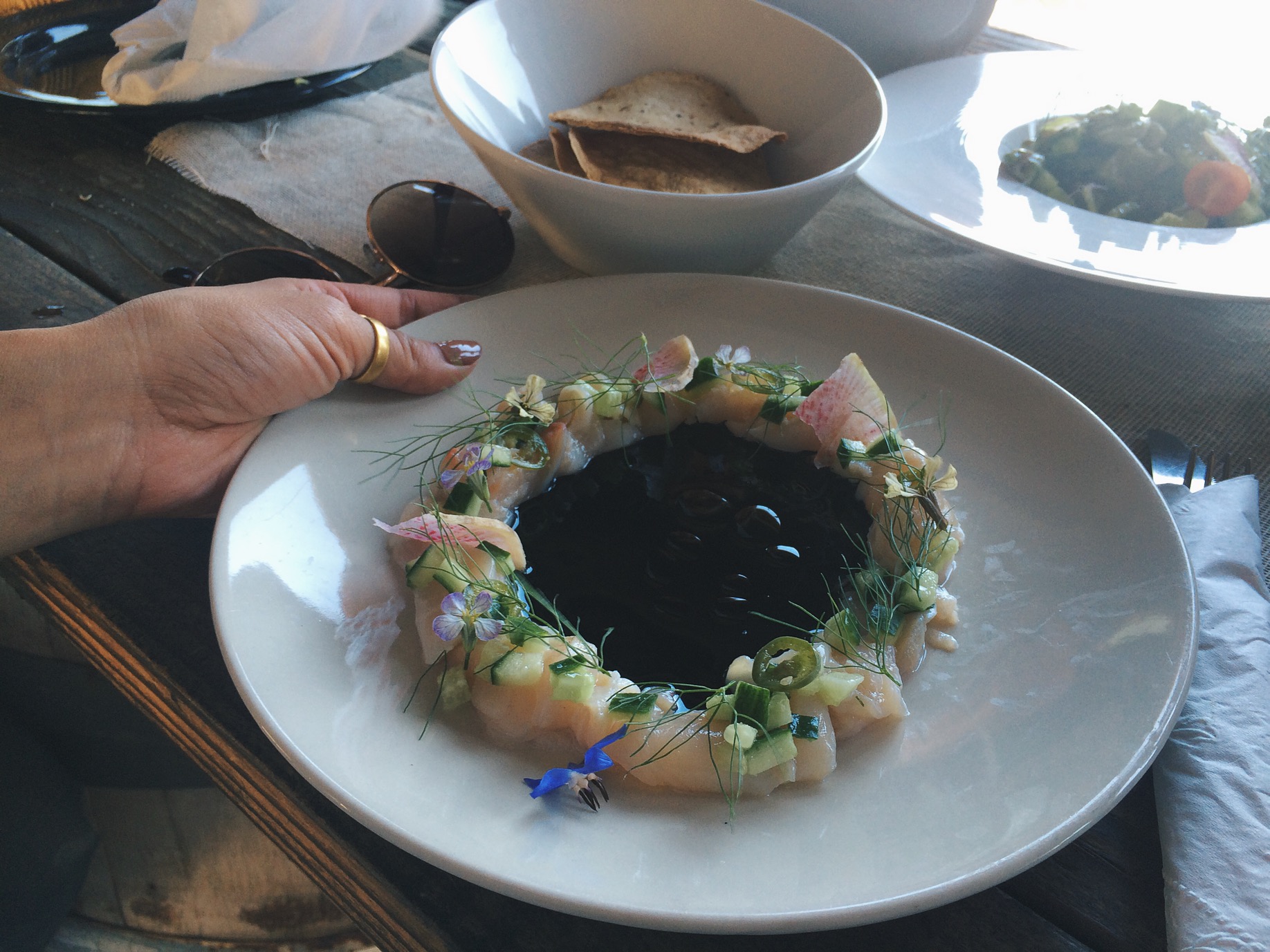 Scallops and some black ink looking thing. 