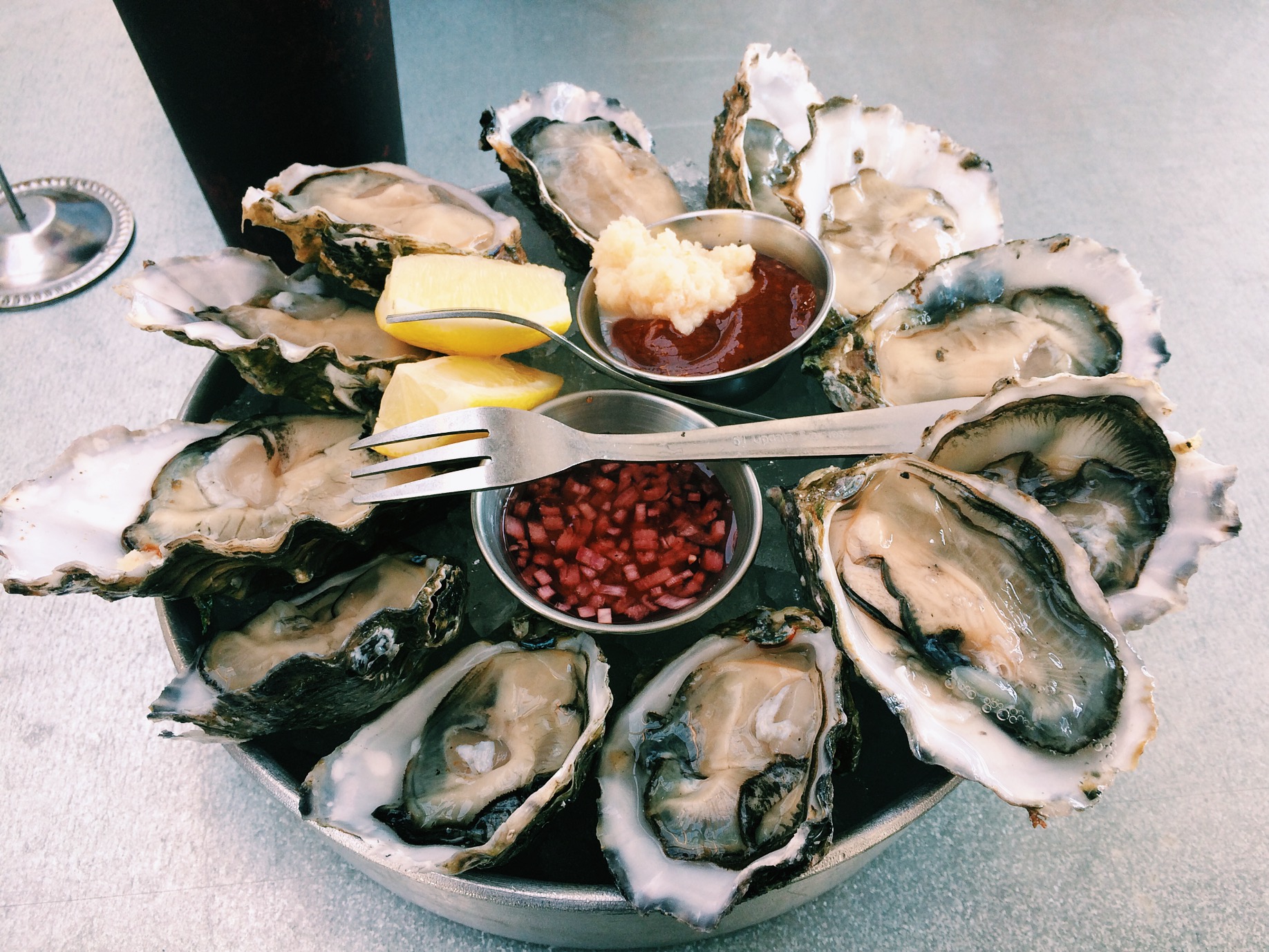 Dozen oysters for me. 