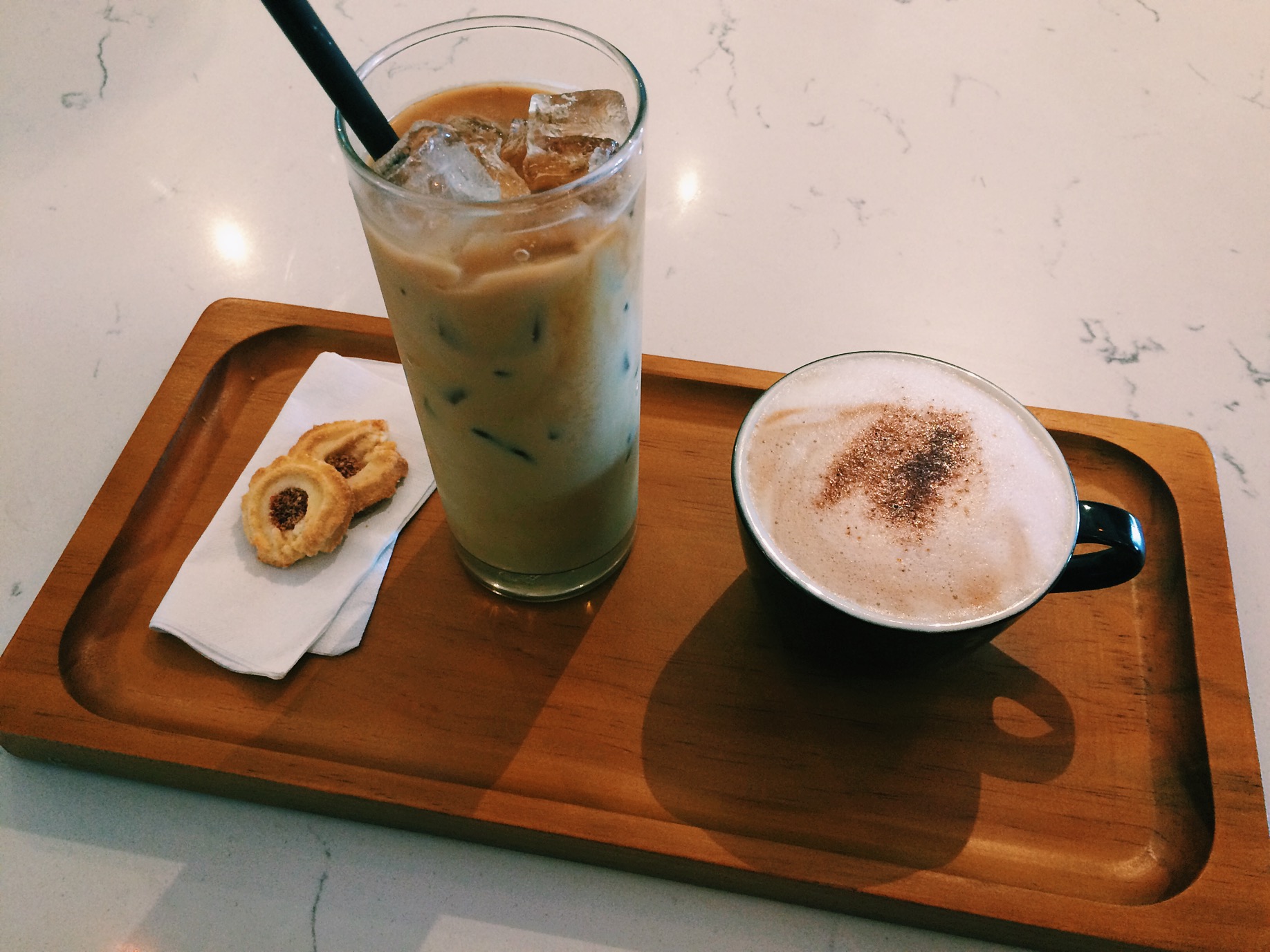 Iced Latte and Hot Mocha, the Hot Mocha was bomb! Yes I still use the word "bomb." 