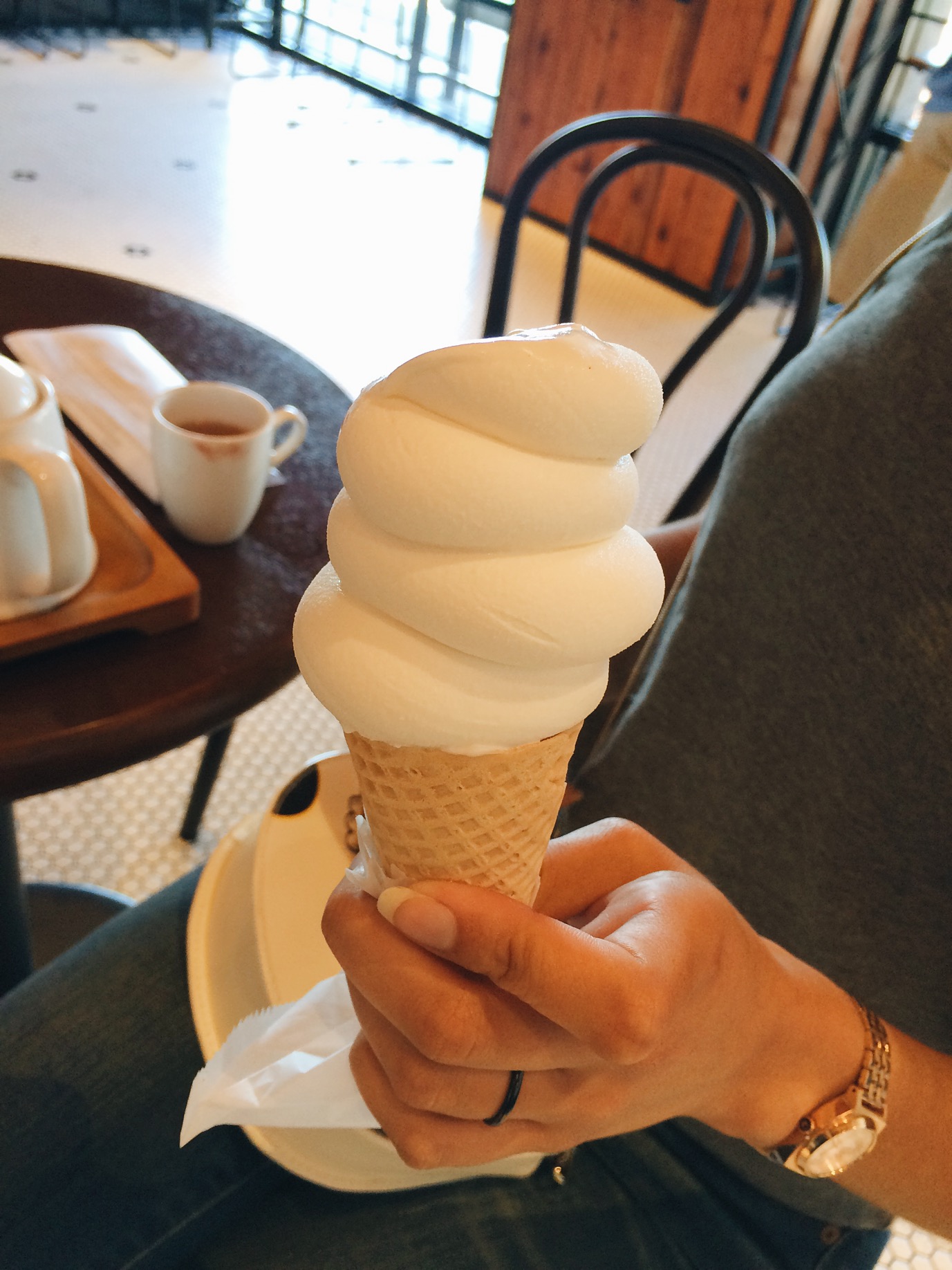 This shit don't even look real! Look too perfect. Soft serve at Bing Haus, she had already bit off the top. Still look nice though. 