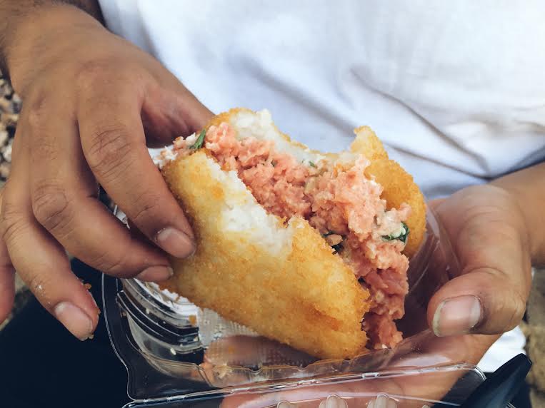 Rice buns, fried. This one had flavor, no soy sauce needed unless you just love soy sauce. 