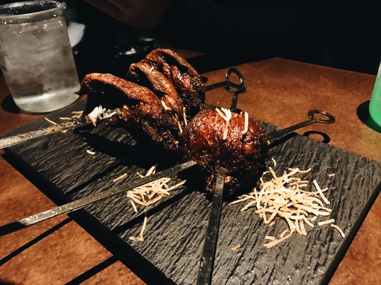Chicken, taste aight. Kinda burnt. 