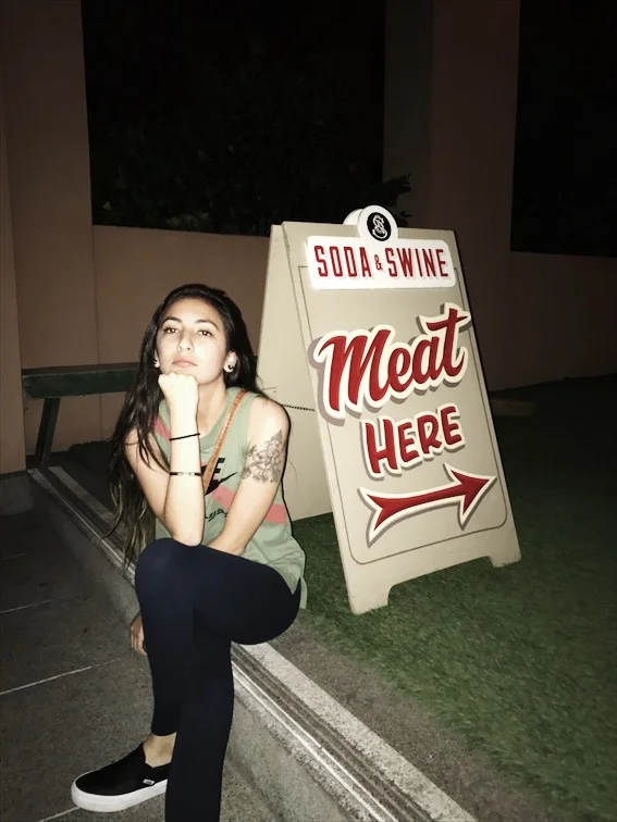 Vegetarian next to a "meat here" sign, can't resist Soda & Swine haha. JK. 