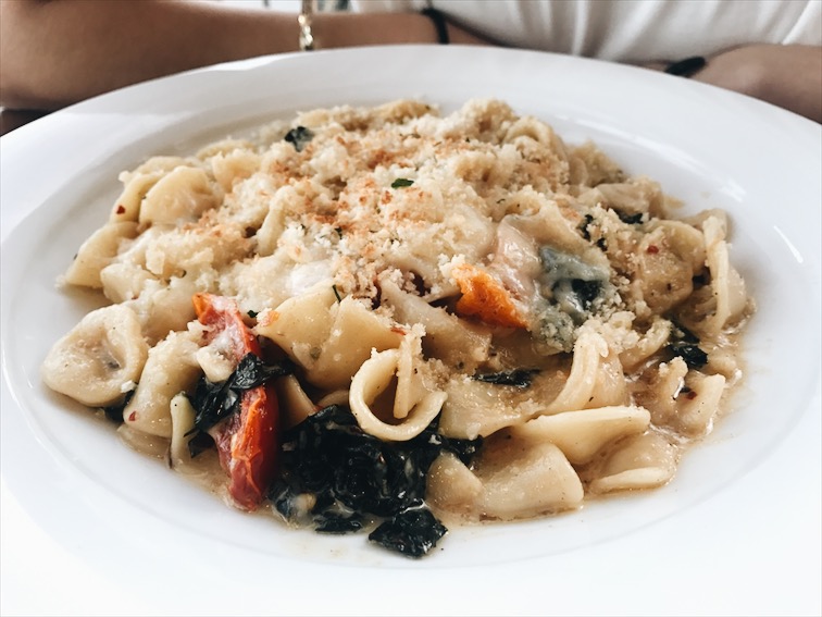 I forgot which Pasta this was, but the waitress said it's like Alfredo, tasted nothing like Alfredo unless I don't know what Alfredo is. It came out super hot but once the food cooled down, it tasted good, got a kick of spice to it too. And pack a crunch on the top, that was dope. Texture baby. 