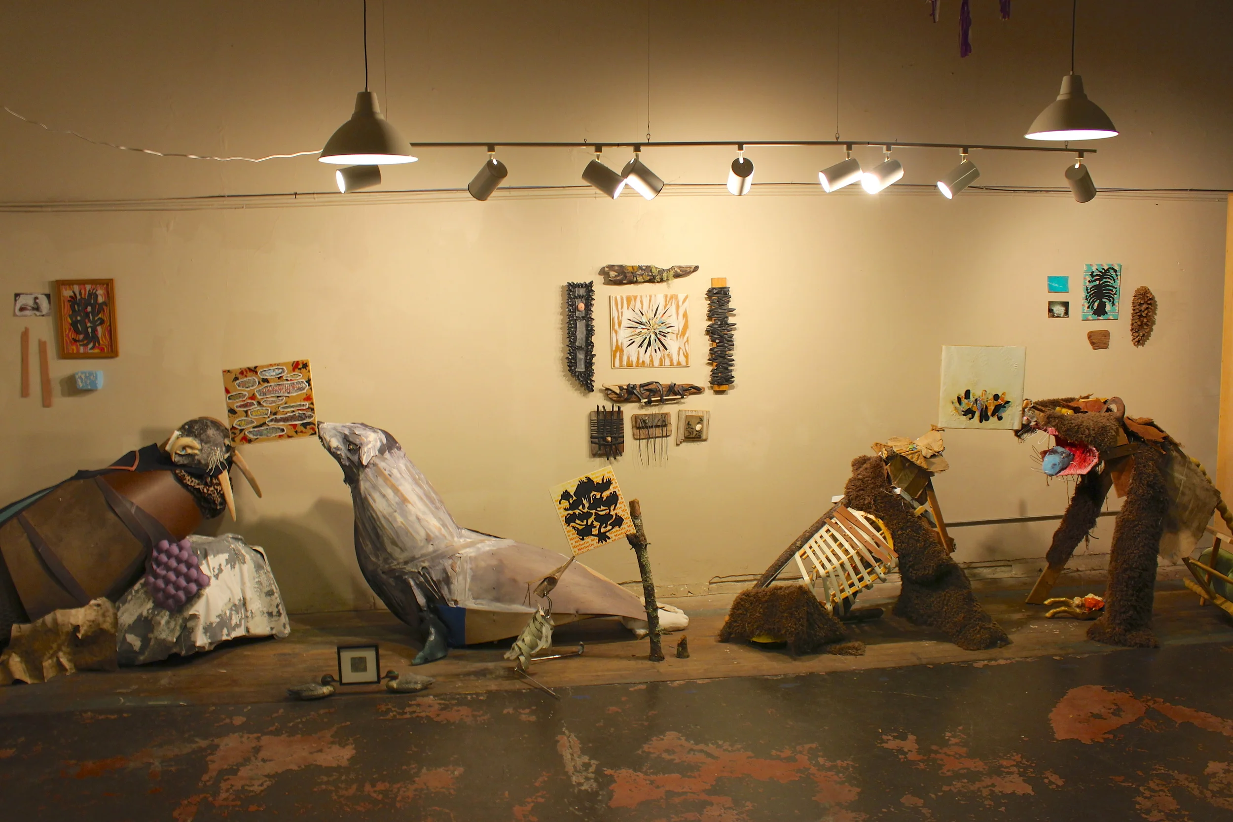   Great North American Bird Dog , collaboration with artist Jessica Baer  sculptures, paintings, collages, photographs  25' x 10' x 8'  2012 