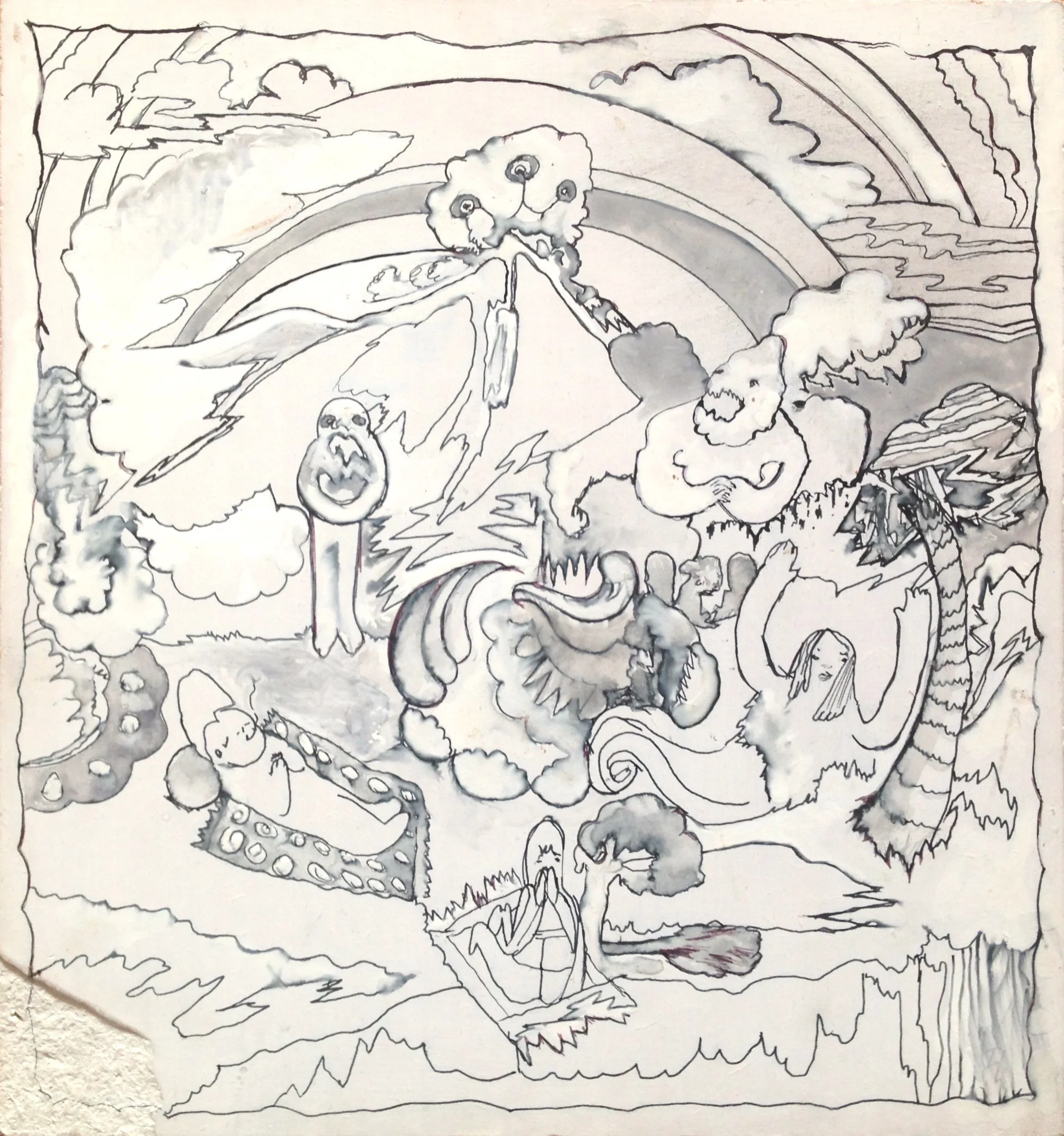   Meltdown,  ink on primed panel, 14" x 14"   