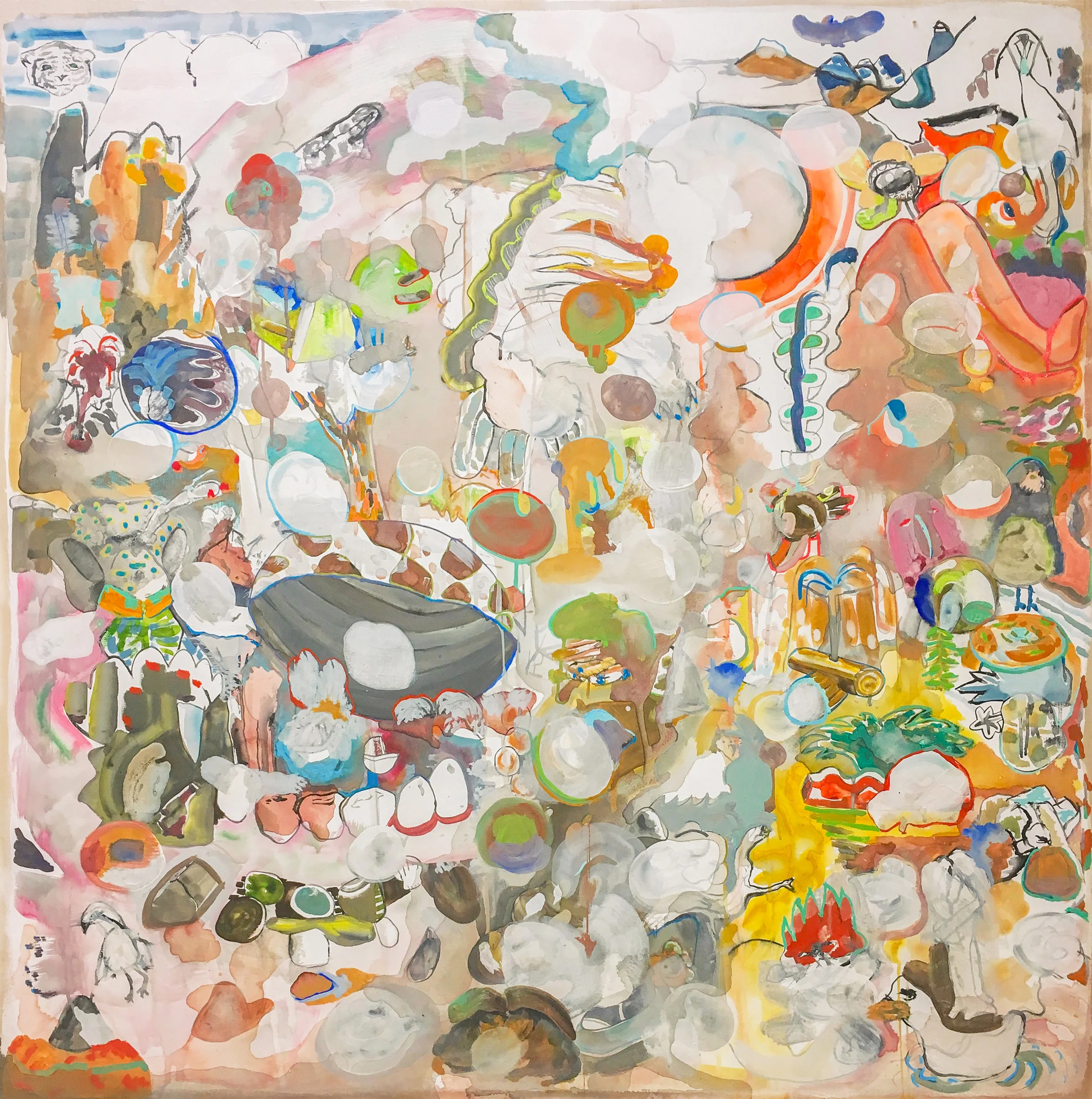   Swirly Gates,  gouache and acrylic on panel, 48" x 48" 