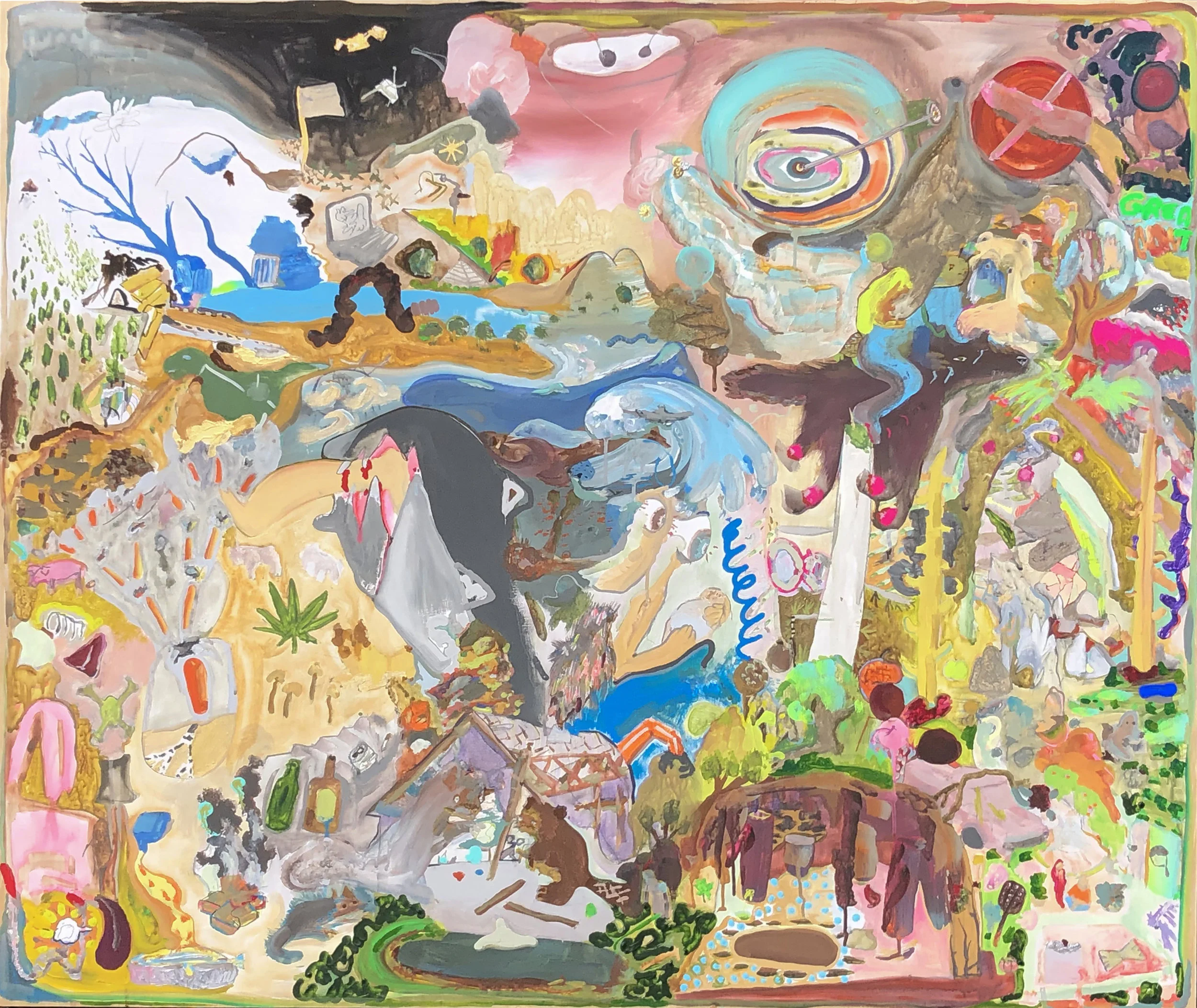   All my concerns , gouache and acrylic on panel, 41” x 48”. 