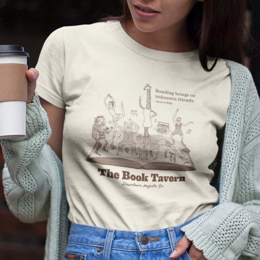 Go grab a limited edition tee, designed by @pantone811 with illustrations by me, to support @booktavern, a part of @showpony.co We Give a Shirt campaign (link located on their IG page) where the proceeds go to support local businesses in Augusta. Thi
