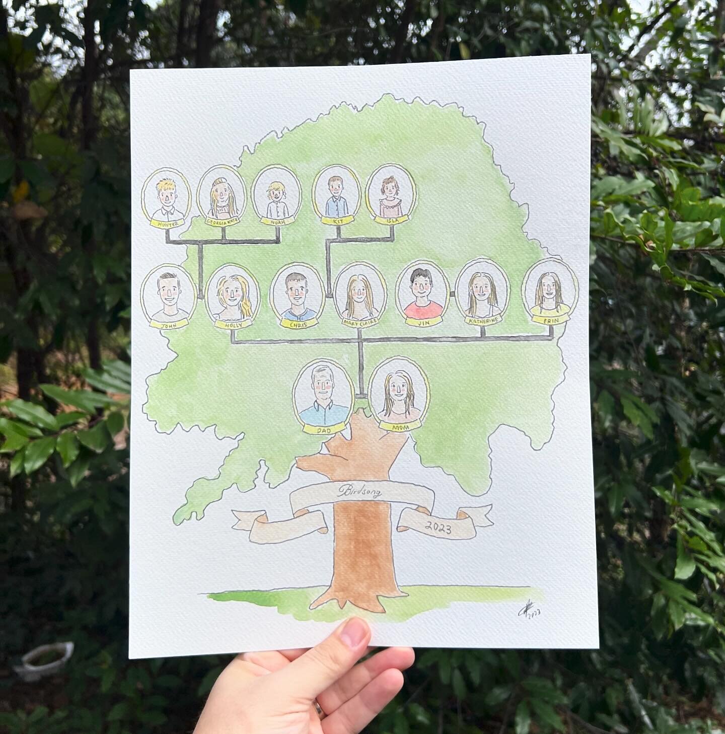 Christmas #commissions this year, first one of two #familytree #portraits I did for a client. 11x14 #watercolor #illustration