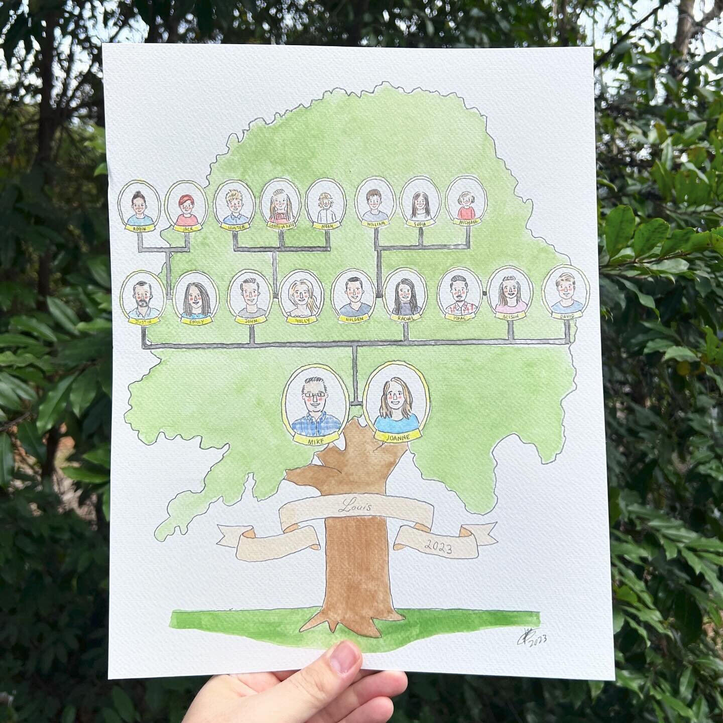 Here&rsquo;s the second #familytree, Christmas #commission, 11x14 #watercolor #portrait #illustration. I stayed pretty busy leading up to Christmas.