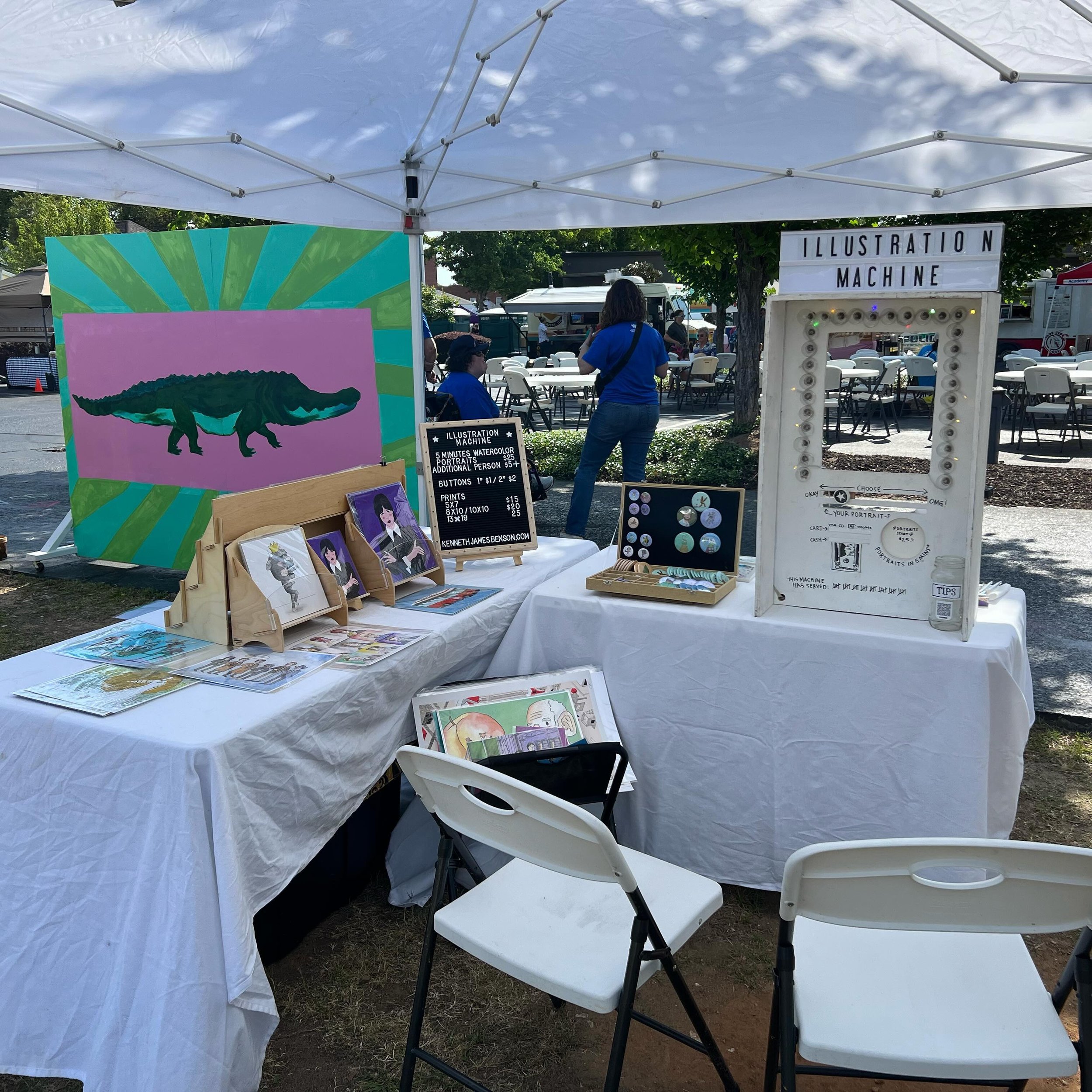All setup at the @downtownnorthaugusta Spring Fest from 10am to 4pm today with prints, buttons and of course my Illustration Machine.
