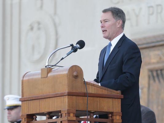 Indianapolis Mayor Joe Hogsett speaks during the Veterans Day Service, held at the Indiana War Memorial on Friday, Nov. 11, 2016.(Photo: Michelle Pemberton / IndyStar)