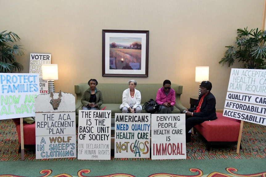 John Leyba, The Denver Post Left to right, Ruth Shepard, Winifred Johnson, Rev. Naomi Harris, and Rev. Margaret McCaskill sit as they wait for the press conference to start at the Shorter Community AME Church on March 15, 2017 in Denver at the Renaissance Hotel.