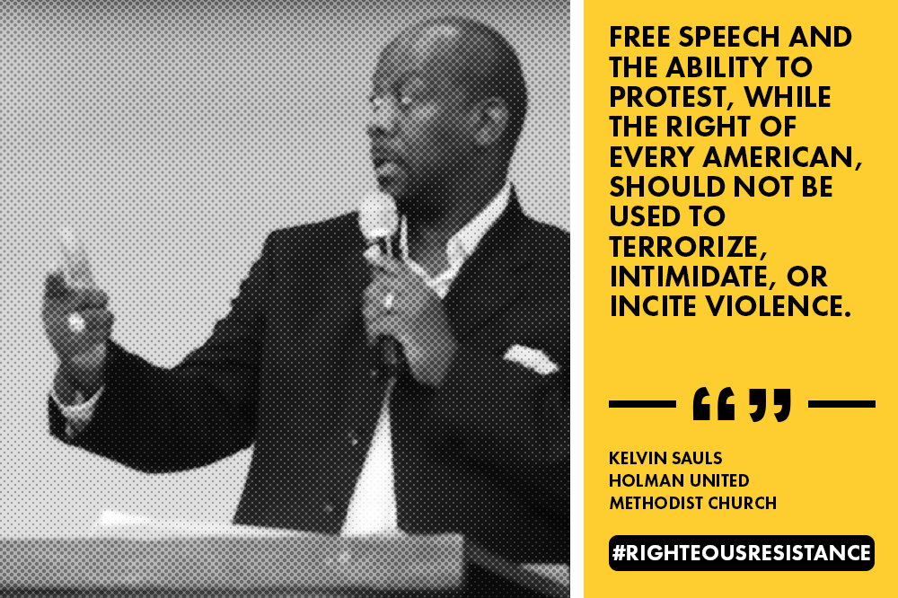 "Free speech and the ability to protest, while the right of every American, should not be used to terrorize, intimidate, or incite violence." - Kelvin Sauls