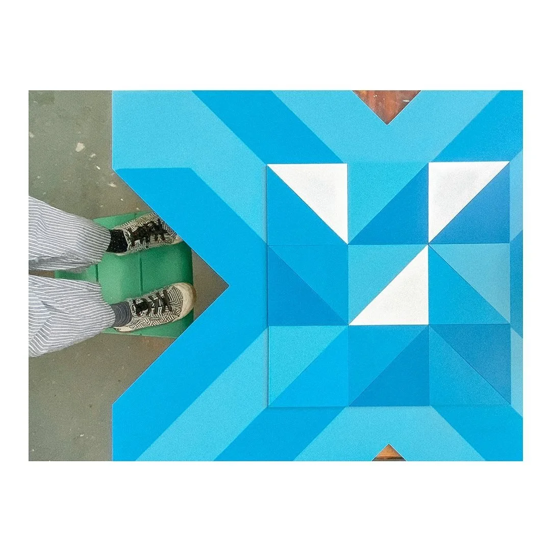 Stellar. Cameo by #ok #JDilla #TwoCanWin
.
Luminous Blue Variable Supernova Impostor 
47&rdquo;x47&rdquo;x.75&rdquo;
2024
.
#masking #hardedge #geometricabstract #artisticpractice #opartist #artisticprocess #repitition #patterns #maskingandpainting #