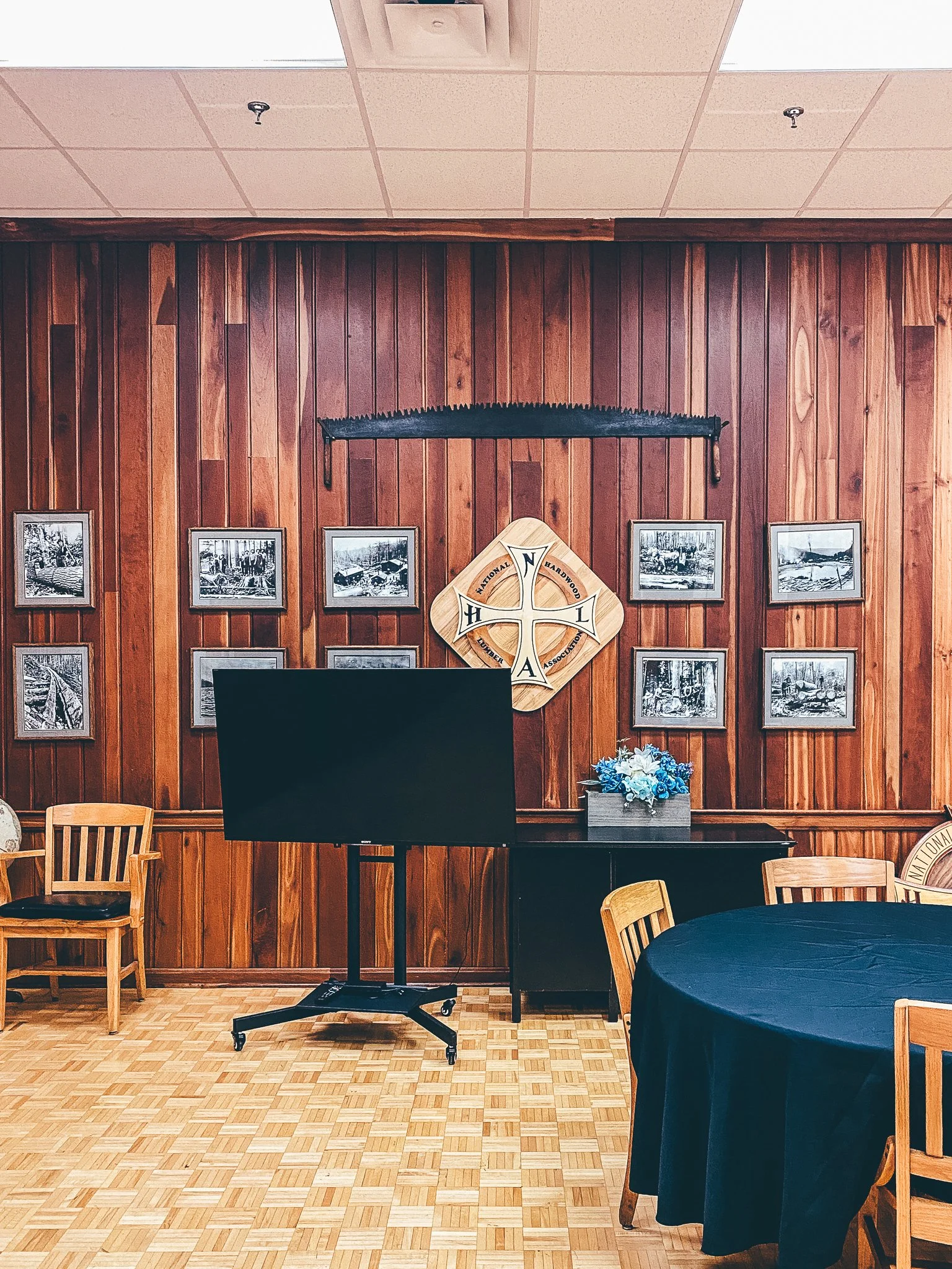 Wood Paneled library and meeting room at NHLA headquarters
